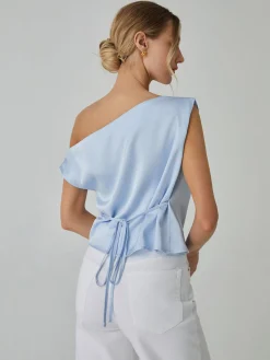 One Shoulder Off Knotted Blouse