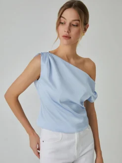 One Shoulder Off Knotted Blouse