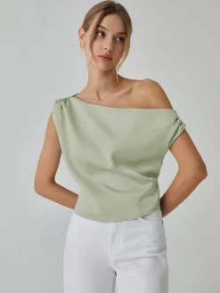 One Shoulder Off Knotted Blouse