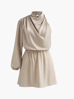 One Sleeve Pleated Draped Dress