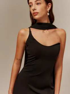 One Strap Long-Ribbon Chiffon Dress