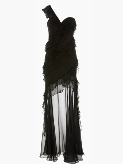 One-Shoulder Chiffon Ruffle Dress