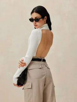 Open Back Knit Pullover Sweater