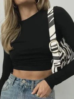 Open Back Long Sleeve Crop Shirt