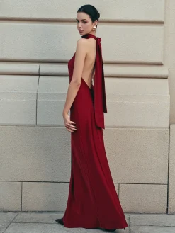 Open Back Satin Halter Dress