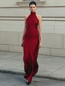 Open Back Satin Halter Dress