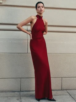 Open Back Satin Halter Dress