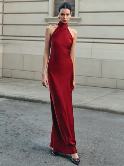 Open Back Satin Halter Dress