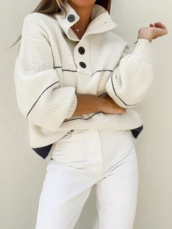 Open Collar Button Up Sweater
