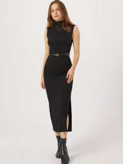 Opening Night Slit Mock Neck Long Dress