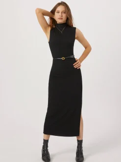 Opening Night Slit Mock Neck Long Dress
