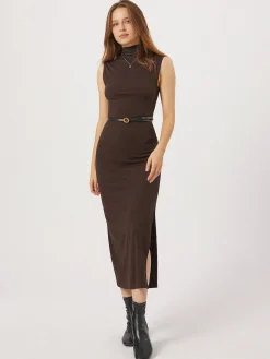 Opening Night Slit Mock Neck Long Dress