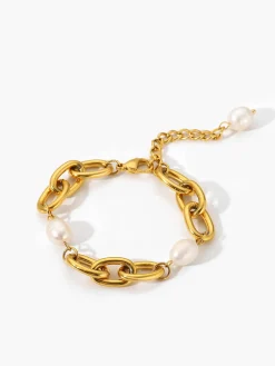 Oval Pearl Golden Chain Bracelet