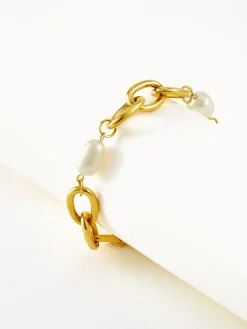 Oval Pearl Golden Chain Bracelet