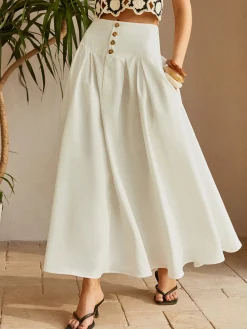 Oversized Button Ruched Pockets Skirt
