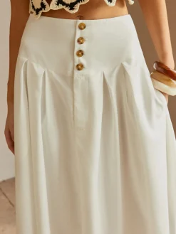 Oversized Button Ruched Pockets Skirt