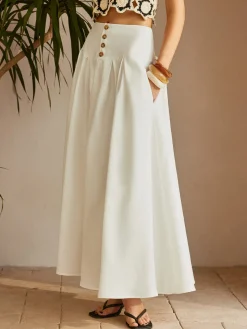 Oversized Button Ruched Pockets Skirt
