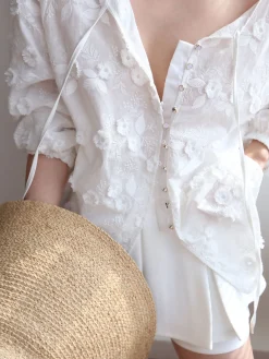 Oversized Embroidered Floral Shirt