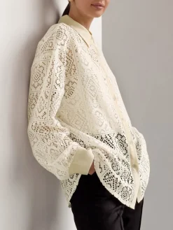 Oversized Eyelet Button Down Shirt