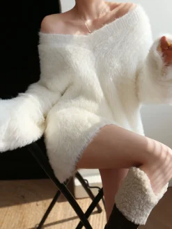 Oversized Fuzzy V-neck Sweater