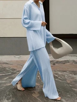 Oversized Leisure Pleat Pockets Two Piece Pants Set