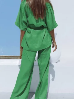 Oversized Linen Tied Two Piece Pants Set