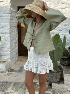Oversized Long Tie-Front Sleeve Blouse