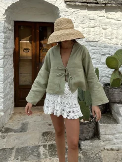 Oversized Long Tie-Front Sleeve Blouse