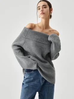 Oversized Overfold Off Shoulder Knit Sweater
