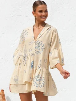 Oversized Sun Print Short Dress