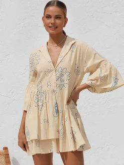 Oversized Sun Print Short Dress