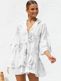 Oversized Sun Print Short Dress