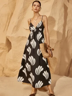 Palm Backless V-Neck Dress