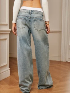 Panel Contrast Binding Denim Jeans