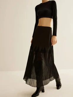 Panel Sheer Zipper Midi Skirt