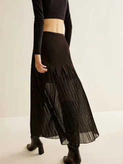 Panel Sheer Zipper Midi Skirt