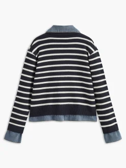 Panel Striped Faux Fur Coat