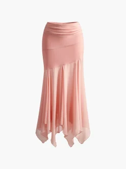 Paneled Pleated Maxi Skirt