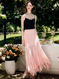 Paneled Pleated Maxi Skirt