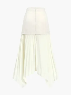Patchwork Asymmetrical Pleated Buttoned Midi Skirt