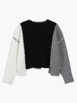 Patchwork Cable Knit Contrast Stitch Cardigan