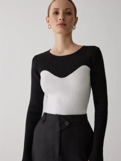 Patchwork Contrast Crew Neck Sweater