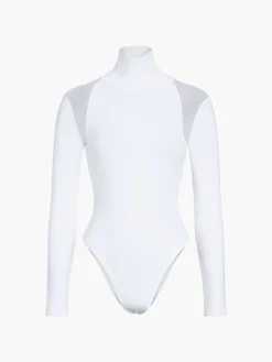Patchwork Mesh Turtleneck Long Sleeve Bodysuit