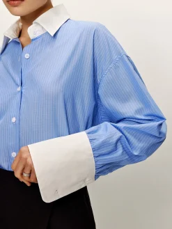 Patchwork Pinstripe Lapel Shirt