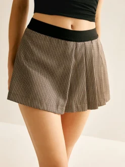 Patchwork Plaid Pleated Shorts