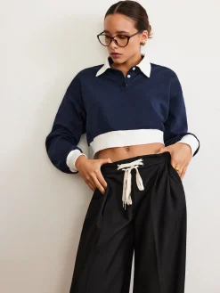 Patchwork Polo Crop Sweatshirt