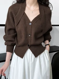 Patchwork V-neck Button Sweater