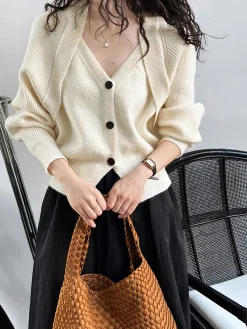 Patchwork V-neck Button Sweater