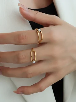 1pc Golden Imitation Pearl Ring