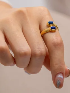 1pc Sapphire & Turquoise Snake Ring